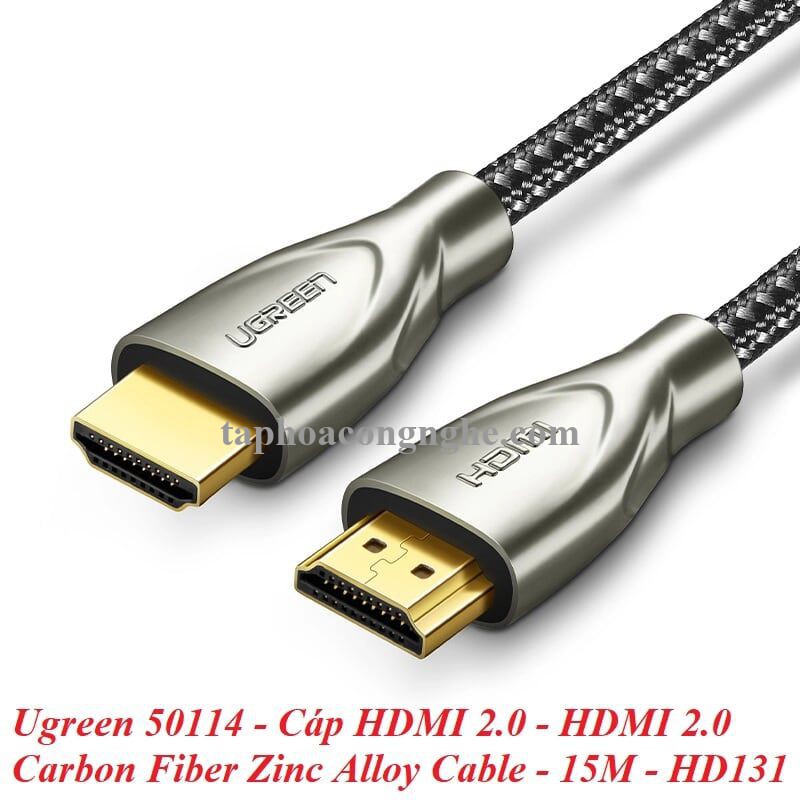 Ugreen 50114 15M màu Đen Cáp tín hiệu HDMI chuẩn 2.0 dây bọc lưới đầu hợp kim cao cấp HD131 30050114